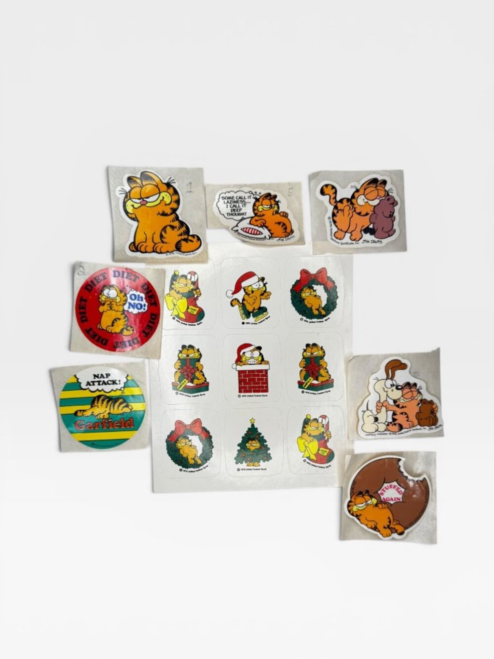 Garfield Sticker Lot 1978 Jim Davis Odie Holiday Sheet Die Cut Stickers Vintage